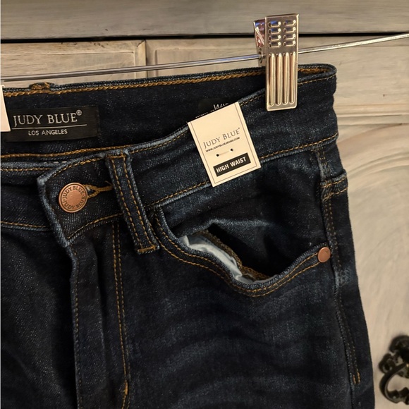 Judy Blue Dark High Rise Wide Leg Jeans Cropped Stretch Flattering Tummy Control - Picture 8 of 11